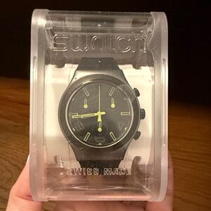 Swatch Black Watch with Yellow Highlights